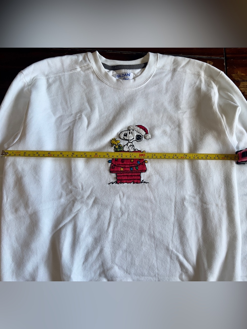 Hand Embroidered Snoopy Christmas sweatshirt | White Unisex Crewneck | Handmade - Picture 7 of 13
